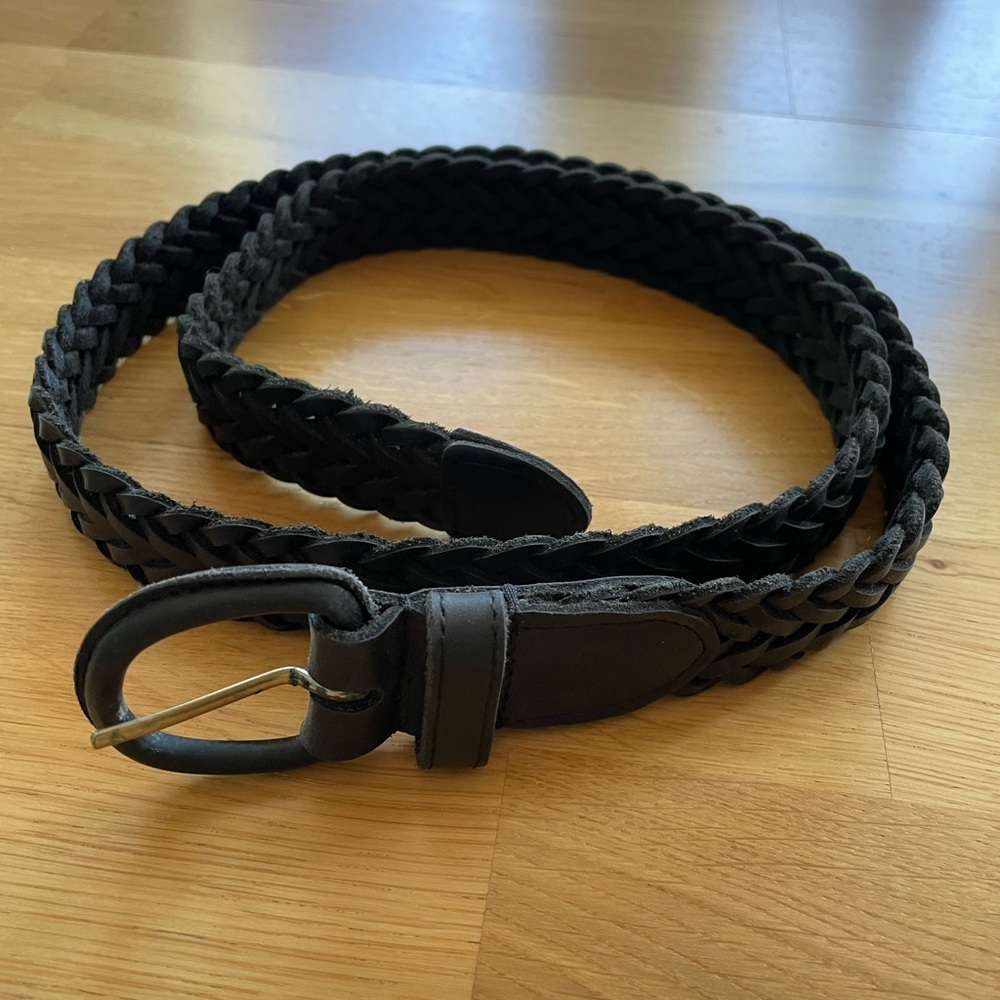 BLACK WOVEN LEATHER BELT
